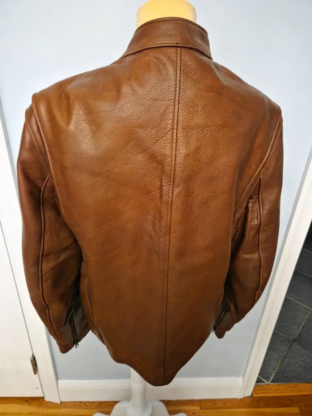 Schott NYC Waxed Natural Pebbled Cowhide Cafe Racer Jacket